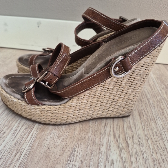 Prada Brown Wedge Sandals - Picture 3 of 16